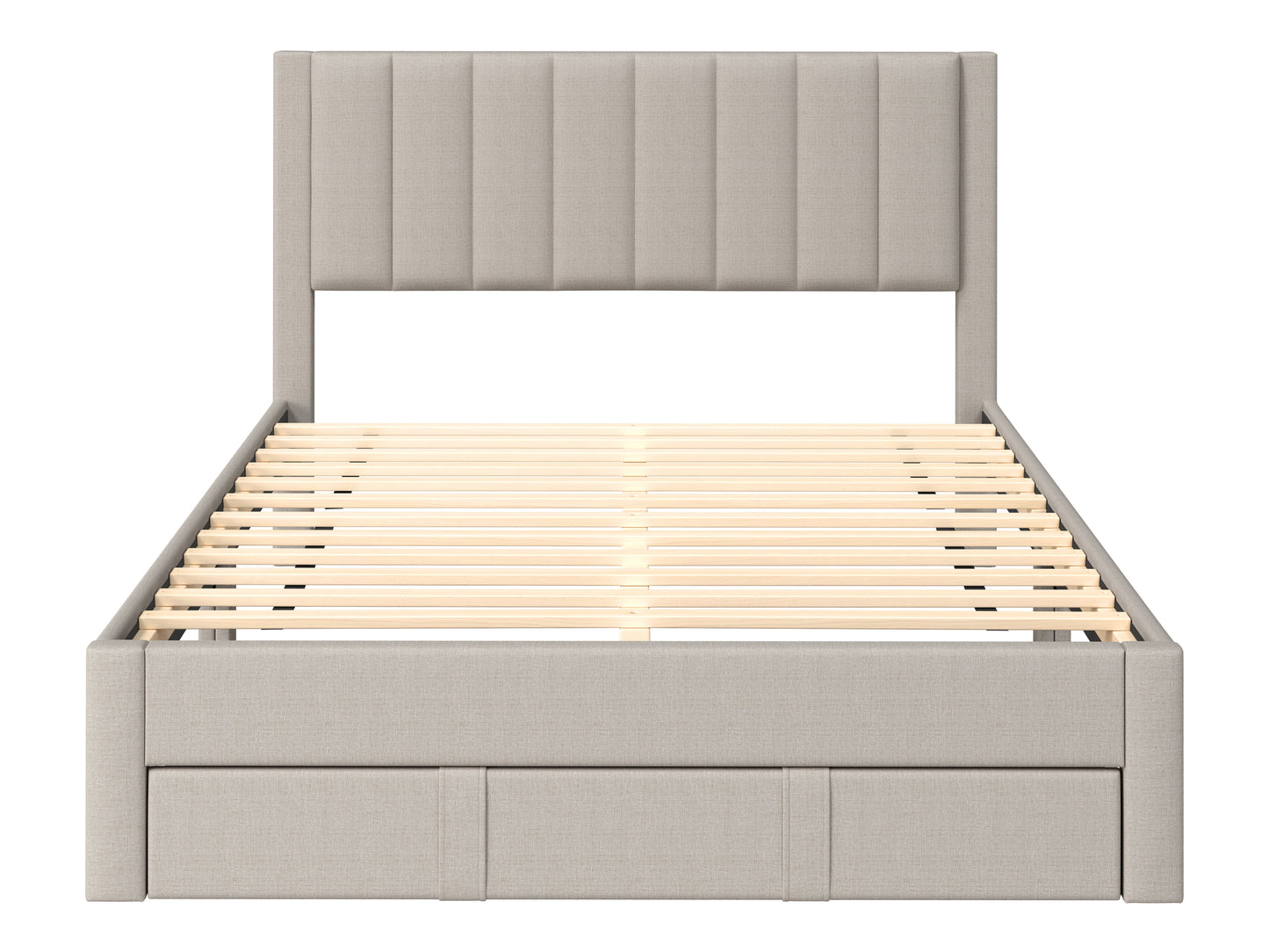 Channel Tufted Beige Queen Bed with Storage - FINAL SALE ITEM