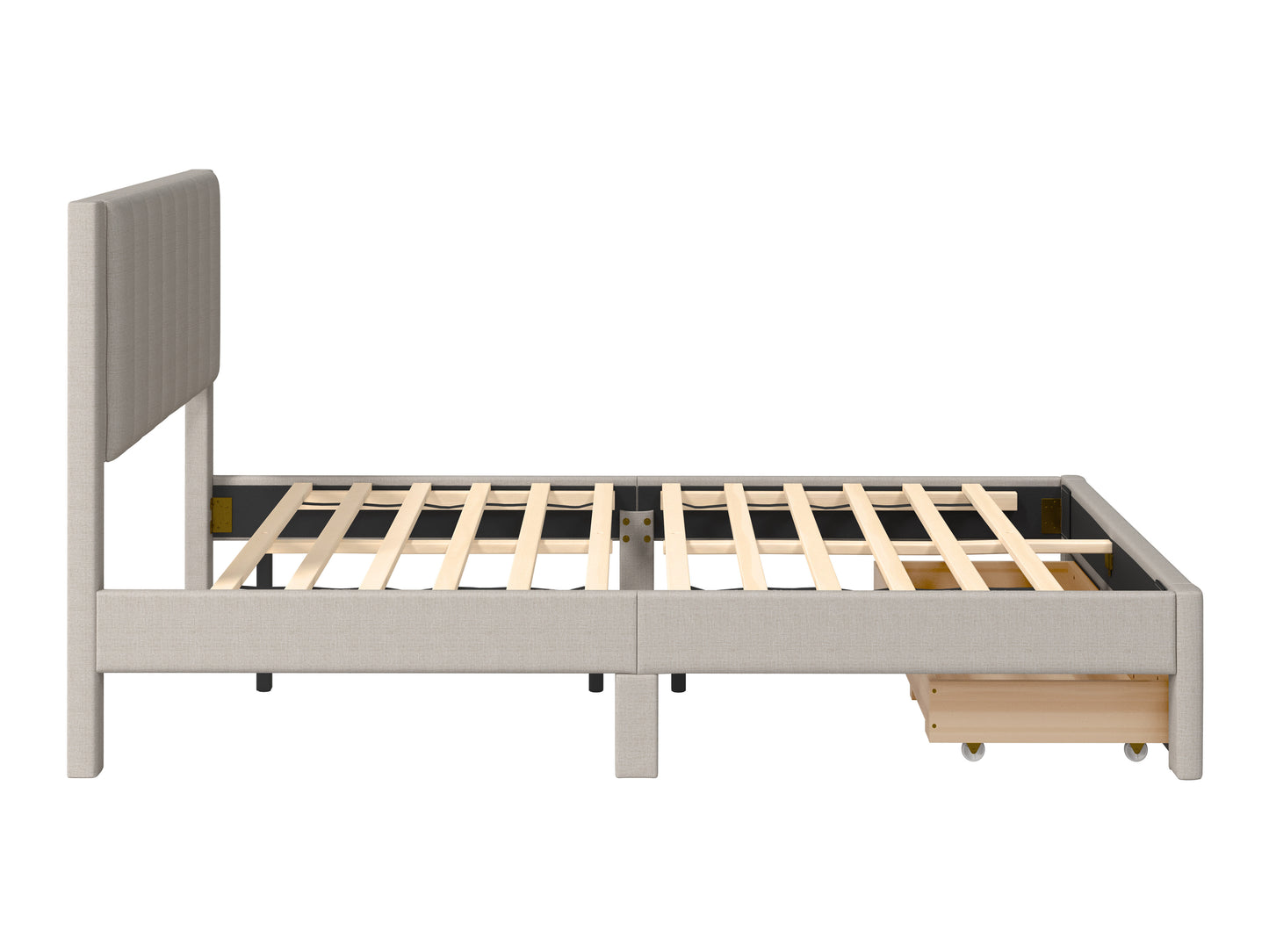 Channel Tufted Beige Queen Bed with Storage - FINAL SALE ITEM