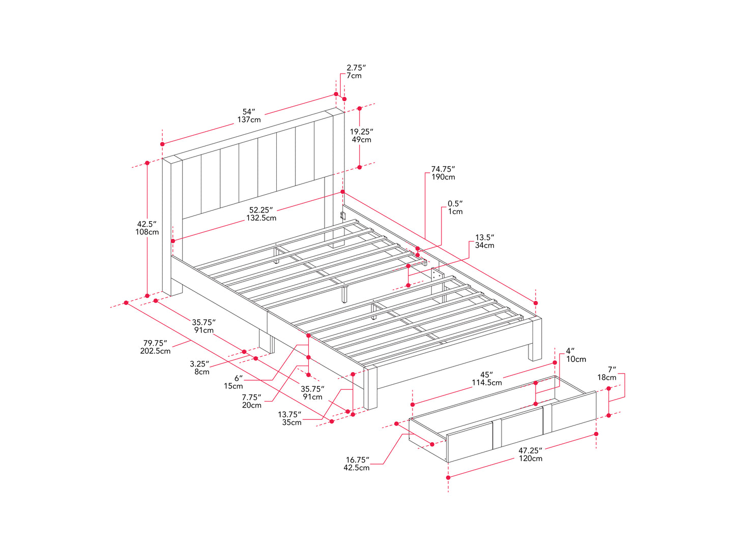 Channel Tufted Grey Double Bed with Storage - FINAL SALE ITEM