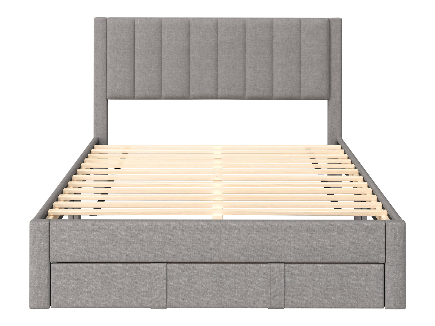 Channel Tufted Grey Double Bed with Storage - FINAL SALE ITEM