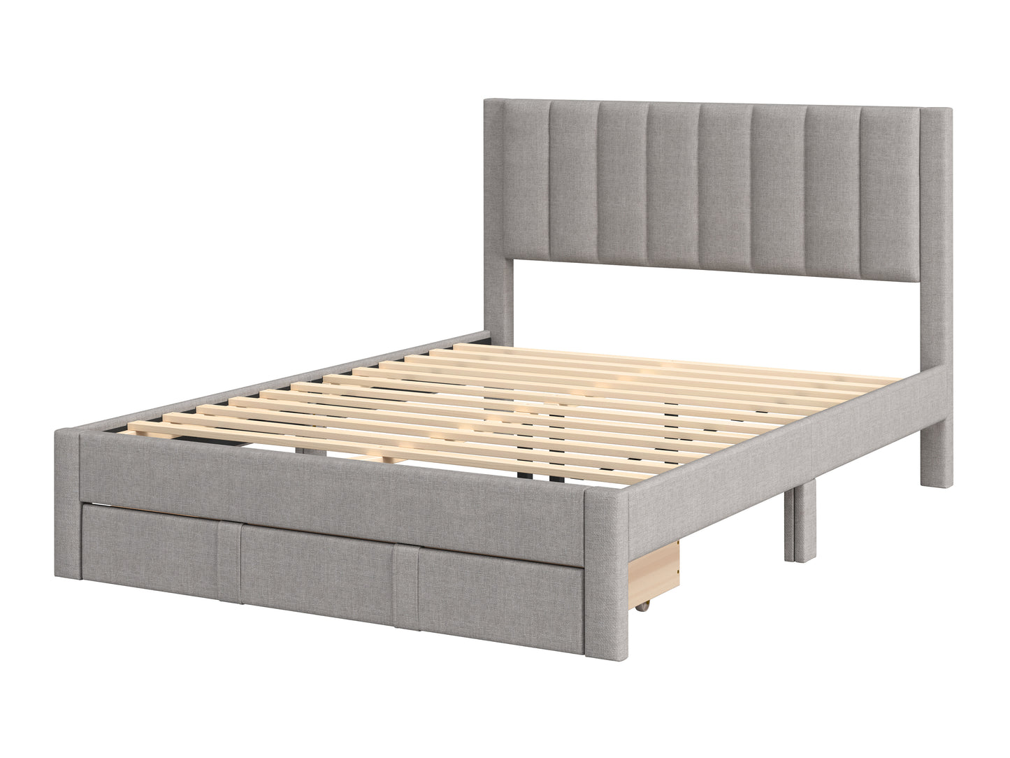 Channel Tufted Grey Double Bed with Storage - FINAL SALE ITEM