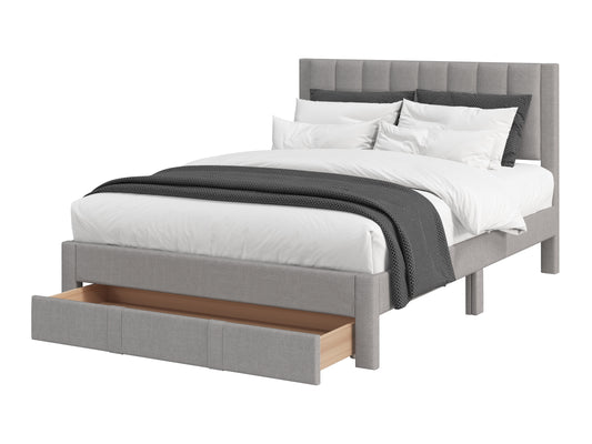 Channel Tufted Grey Double Bed with Storage - FINAL SALE ITEM