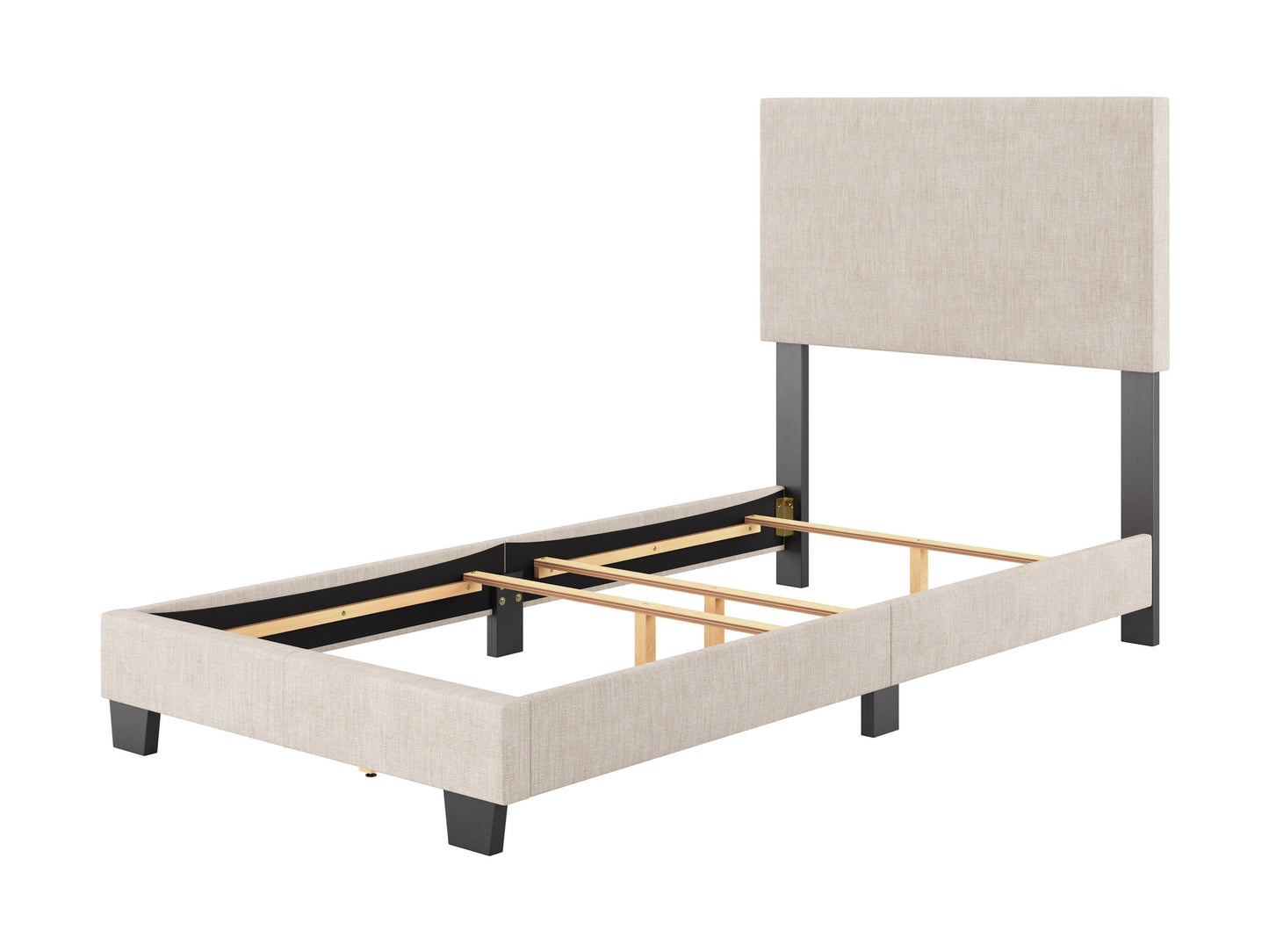 Modern Minimalist Upholstered Single Bed, Beige - FINAL SALE ITEM