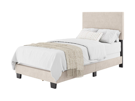 Modern Minimalist Upholstered Single Bed, Beige - FINAL SALE ITEM