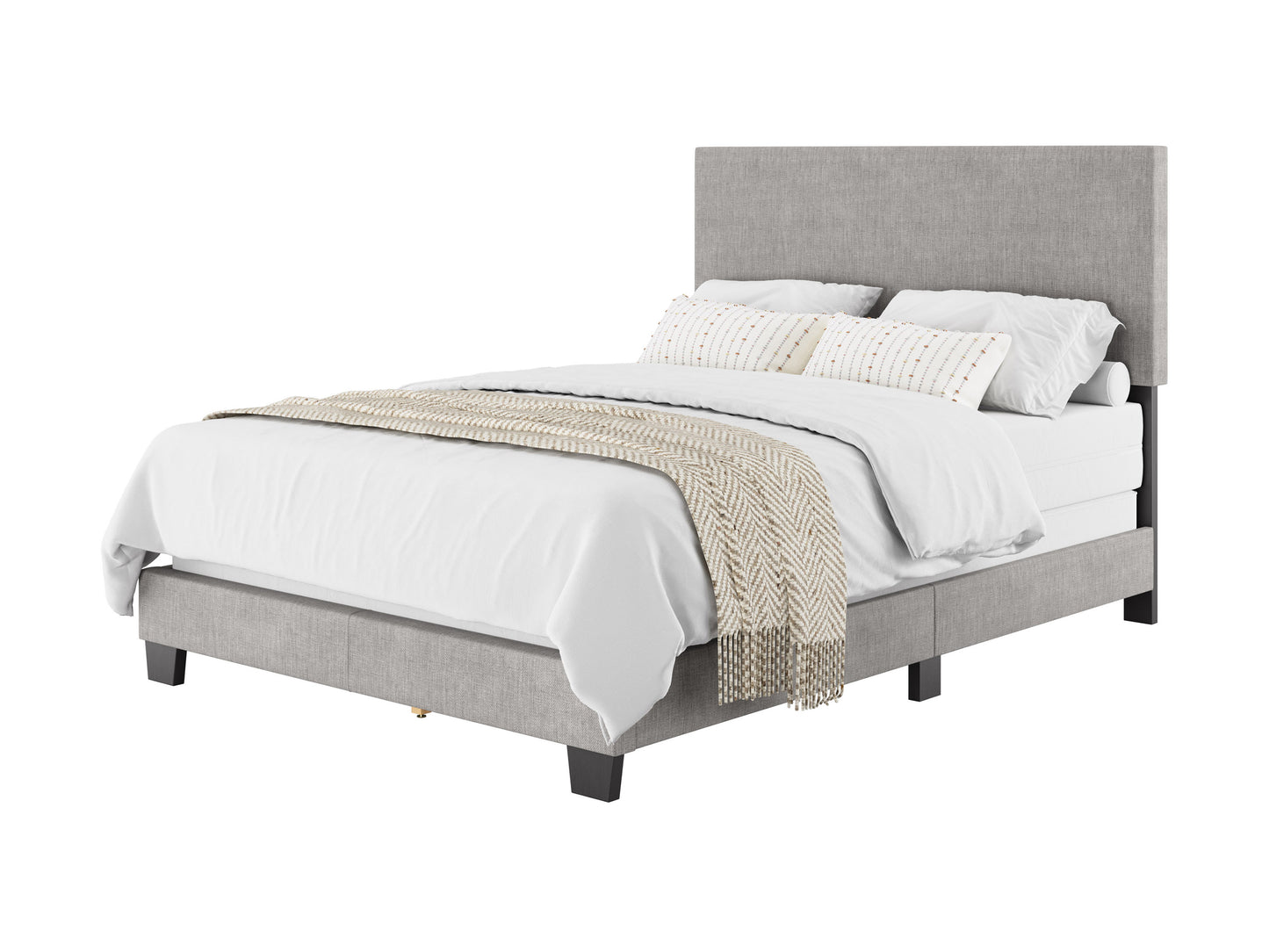 Modern Minimalist Upholstered Full Bed, Light Gray - FINAL SALE ITEM
