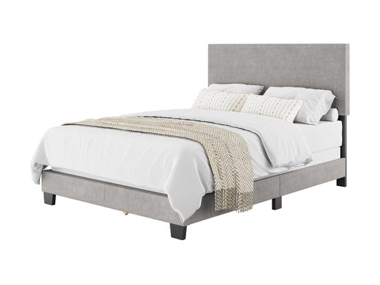 Modern Minimalist Upholstered Full Bed, Light Gray - FINAL SALE ITEM