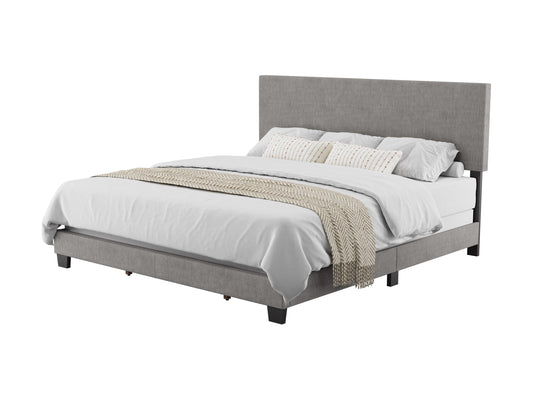 Modern Minimalist Upholstered King Bed, Light Gray - FINAL SALE ITEM