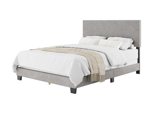 Modern Minimalist Upholstered Queen Bed, Light Gray - FINAL SALE ITEM
