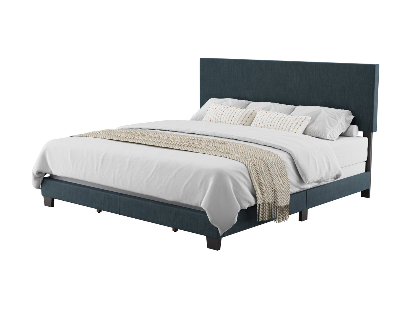 Modern Minimalist Upholstered King Bed, Blue - FINAL SALE ITEM