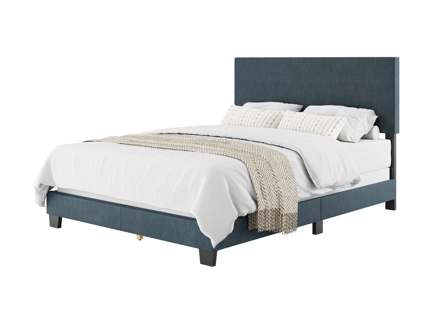 Modern Minimalist Upholstered Queen Bed, Blue - FINAL SALE ITEM