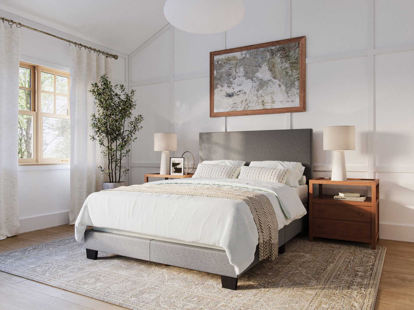 Modern Minimalist Upholstered Full Bed, Dark Gray