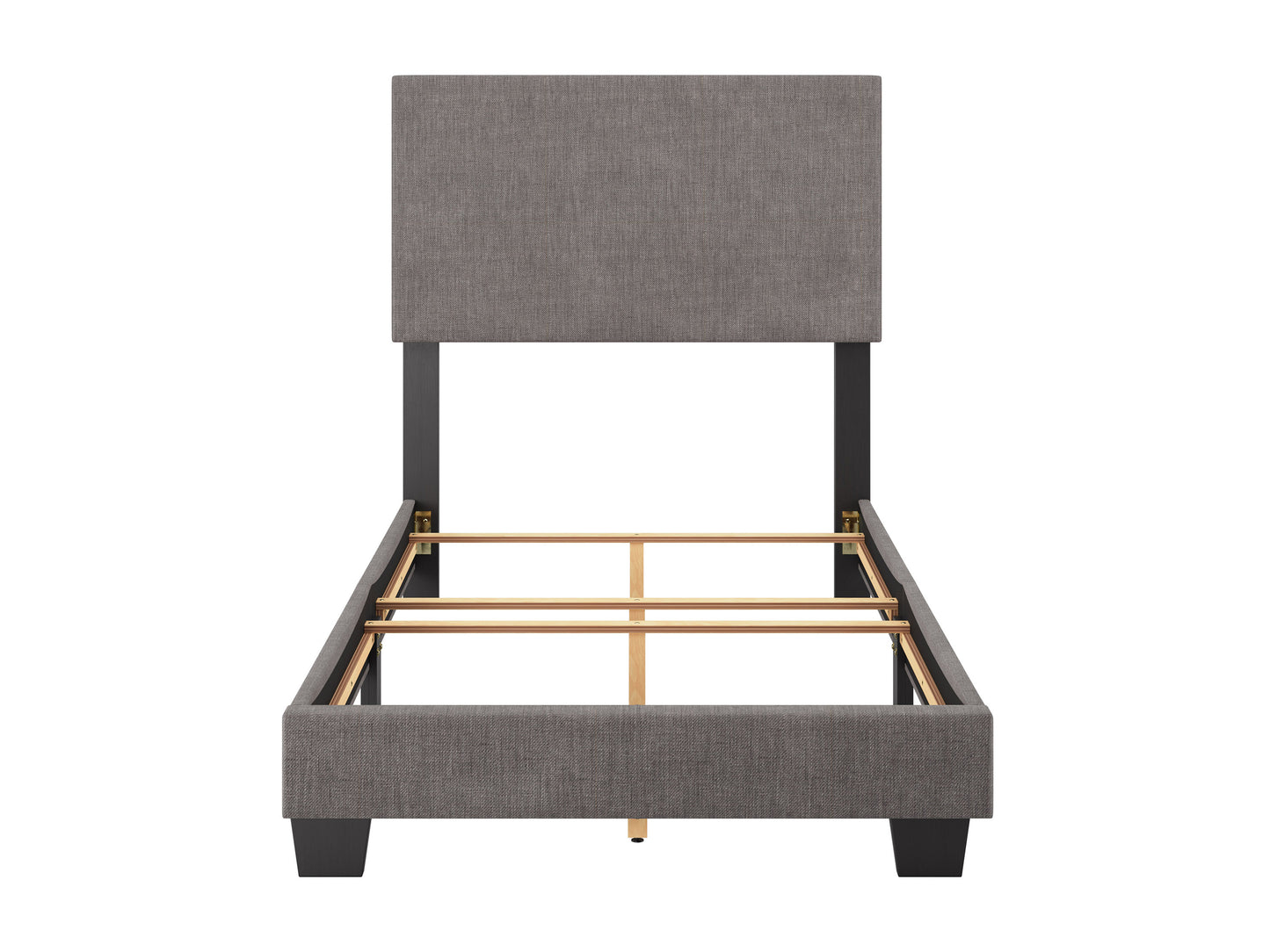 Modern Minimalist Upholstered Single Bed, Dark Gray