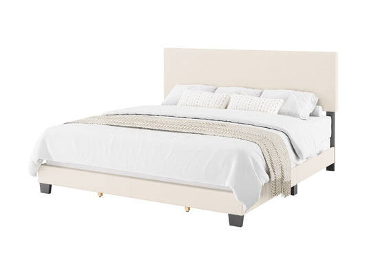 Modern Minimalist Boucle King Bed, Off White - FINAL SALE ITEM