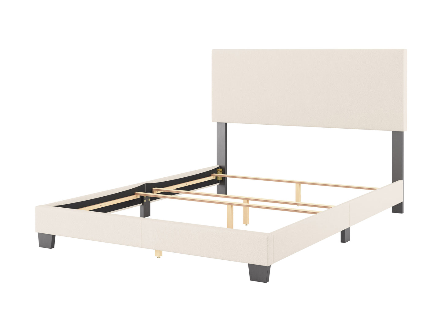 Modern Minimalist Boucle Queen Bed, Off White - FINAL SALE ITEM