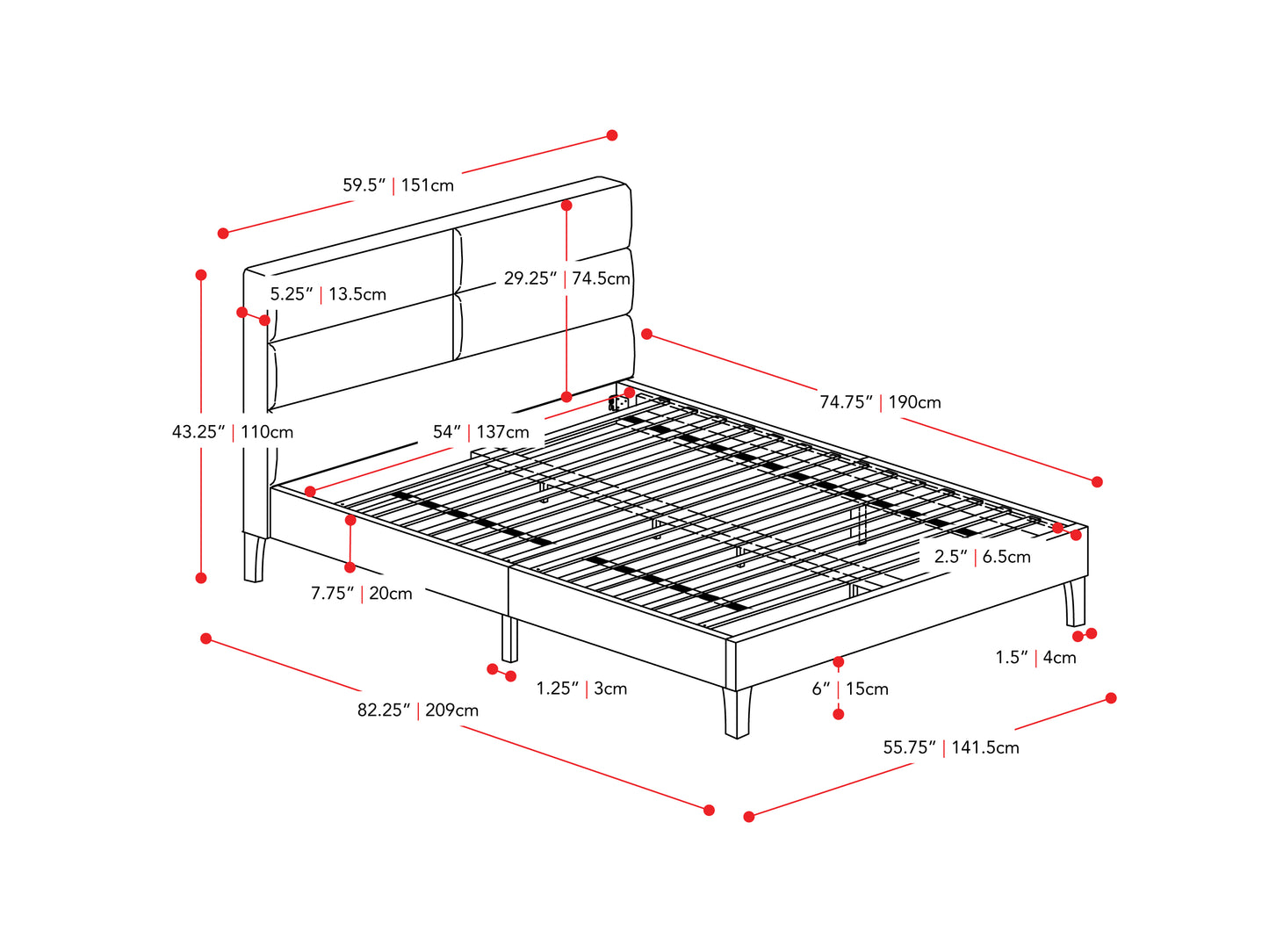 Dark Grey Upholstered Double Bed