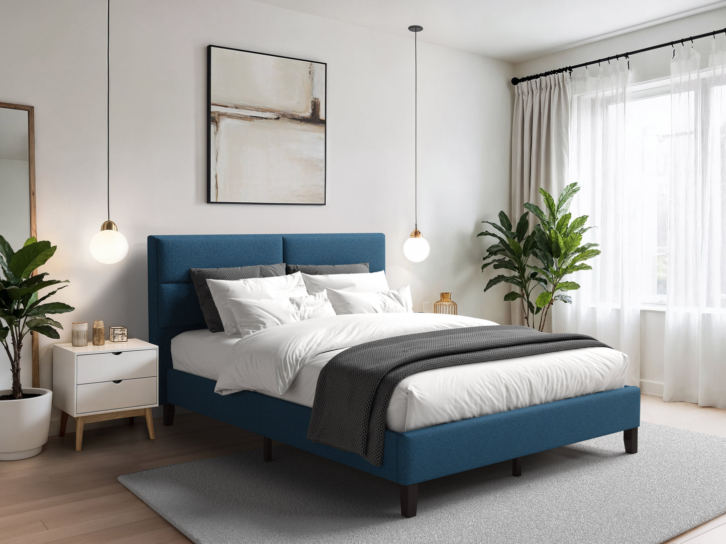 Blue Upholstered Double Bed - FINAL SALE ITEM