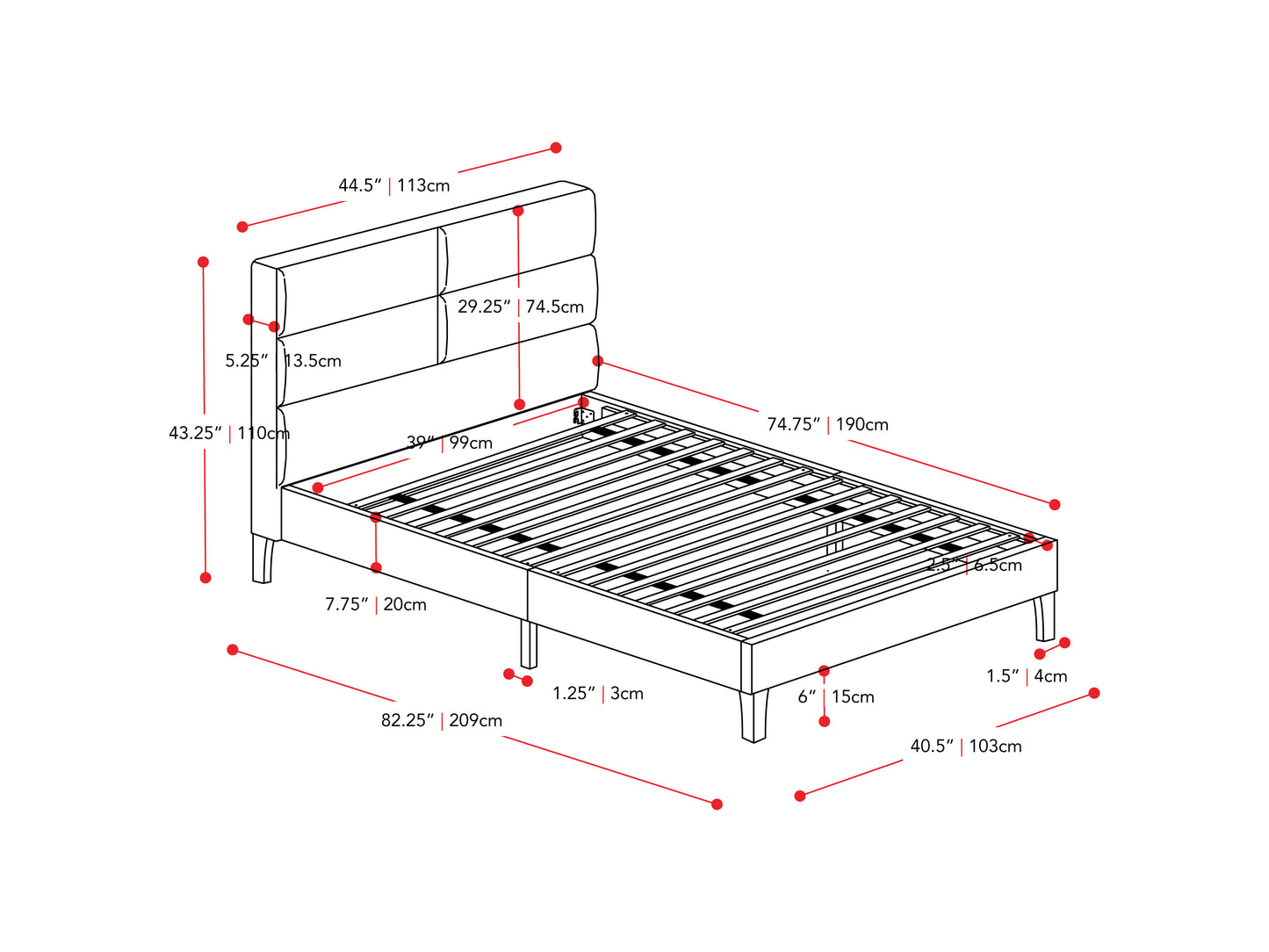 Light Grey Upholstered Single Bed - FINAL SALE ITEM