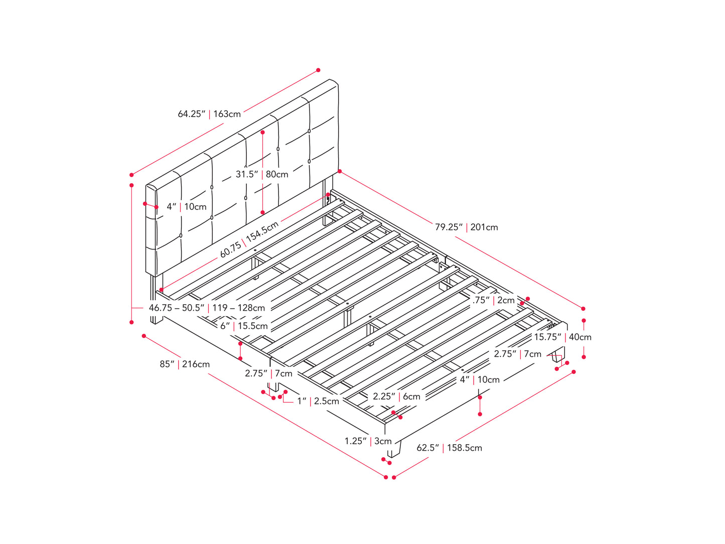 Black Tufted Queen Fabric Bed - FINAL SALE ITEM