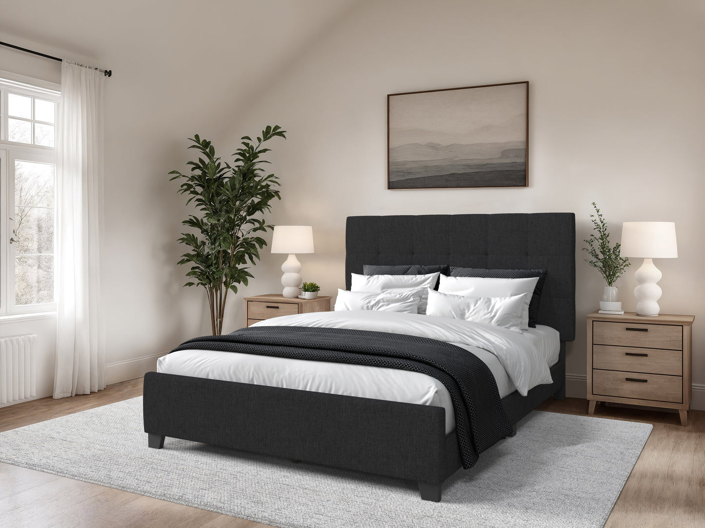 Black Tufted Queen Fabric Bed - FINAL SALE ITEM