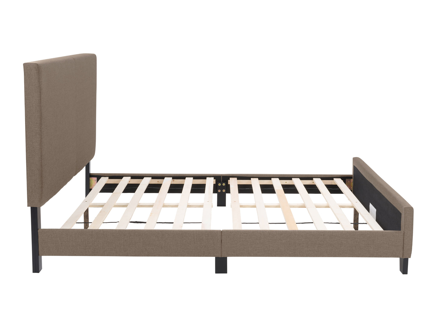 Warm Stone Fabric Single Bed with Slats - FINAL SALE ITEM