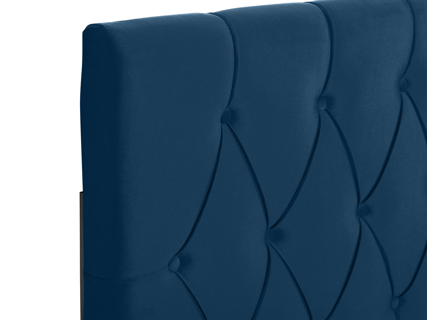 Navy blue velvet queen headboard with tufted design and elegant finish.
