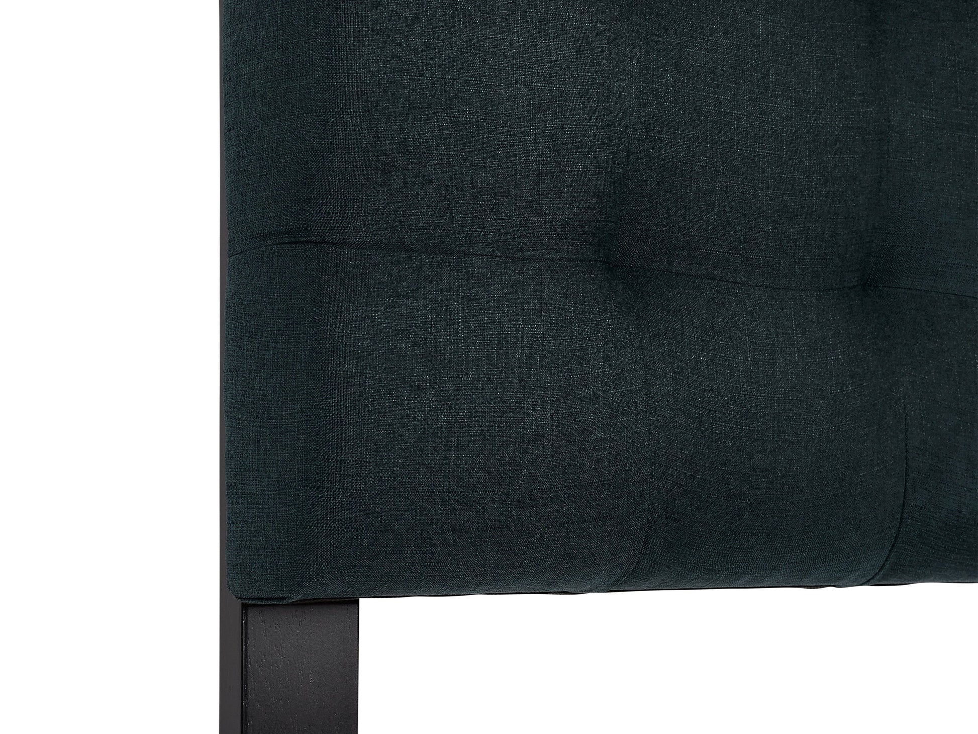 Blue king-size headboard with modern design, upholstered in soft fabric, featuring sleek lines and elegant detailing.