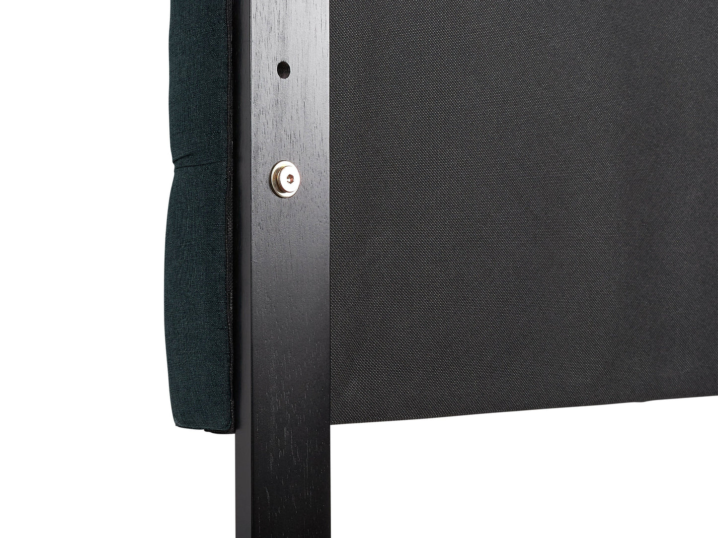 Blue king-size modern headboard with tufted fabric, sleek design, and wooden frame.