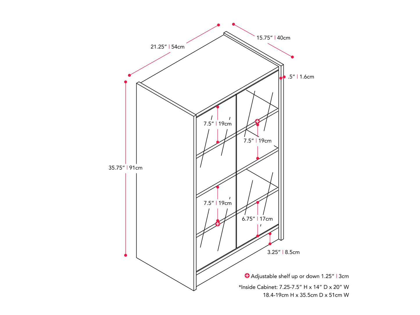 Media Storage Cabinet with Doors, 21"