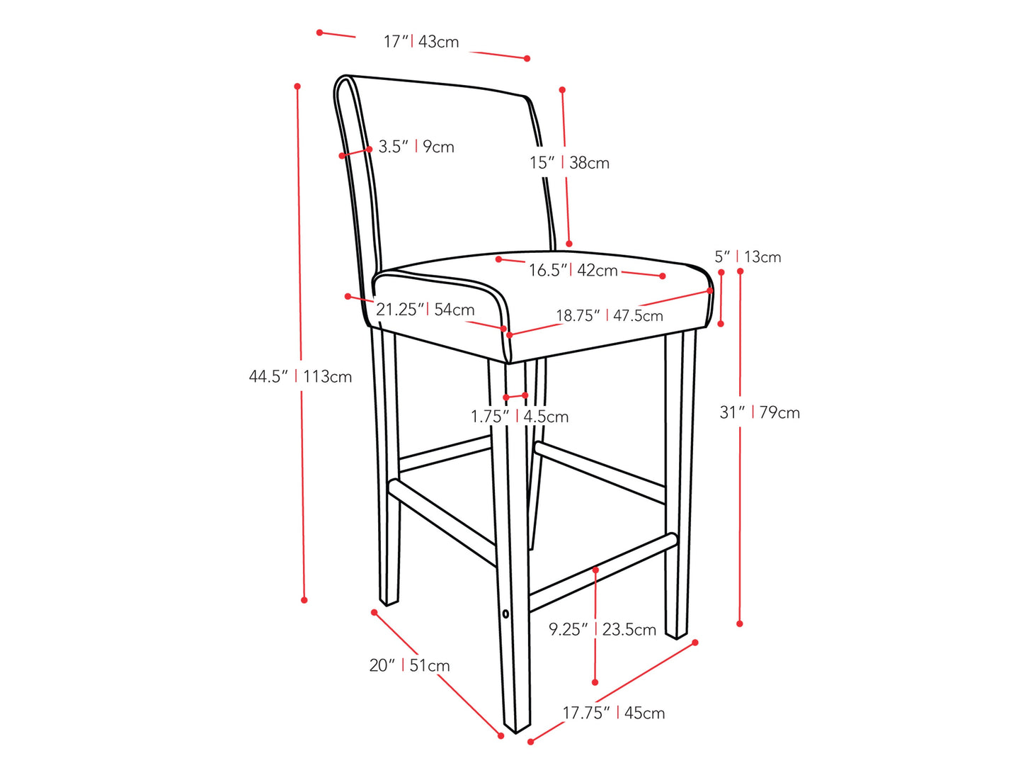 White wooden bar stool, bar height, with a sleek minimalist design and sturdy construction.