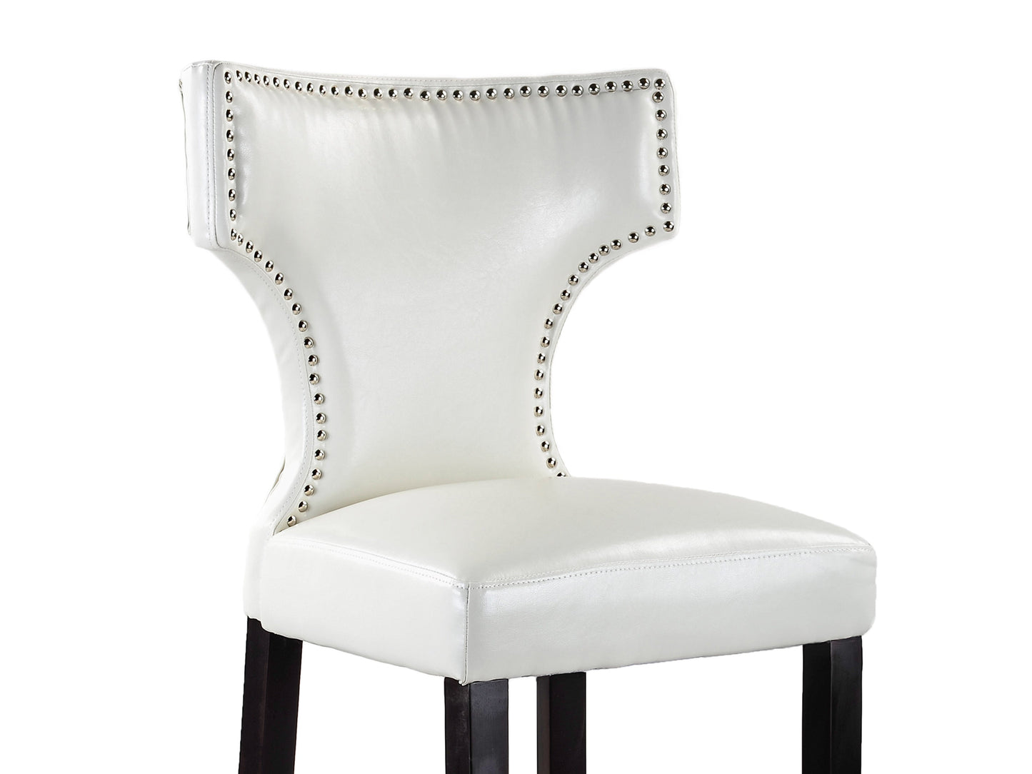 White bar height bar stools, set of 2, with sleek metal legs and cushioned seats, perfect for modern kitchens or home bars.