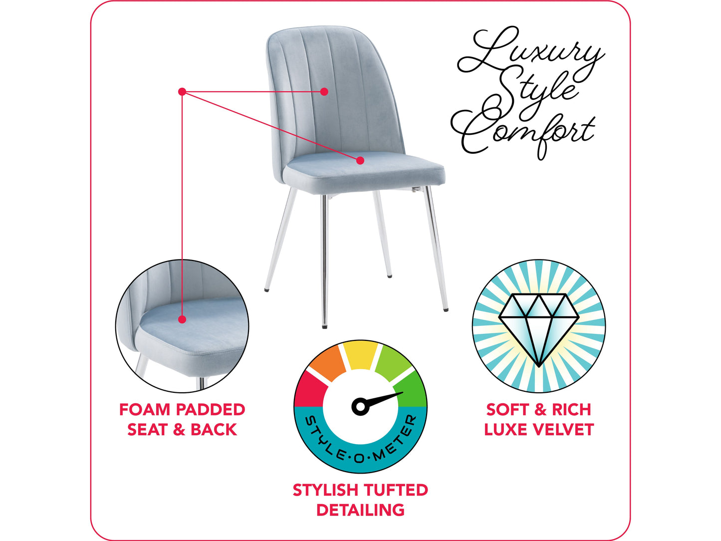 Set of 2 blue velvet dining chairs with gold metal legs, tufted backrest, and modern design