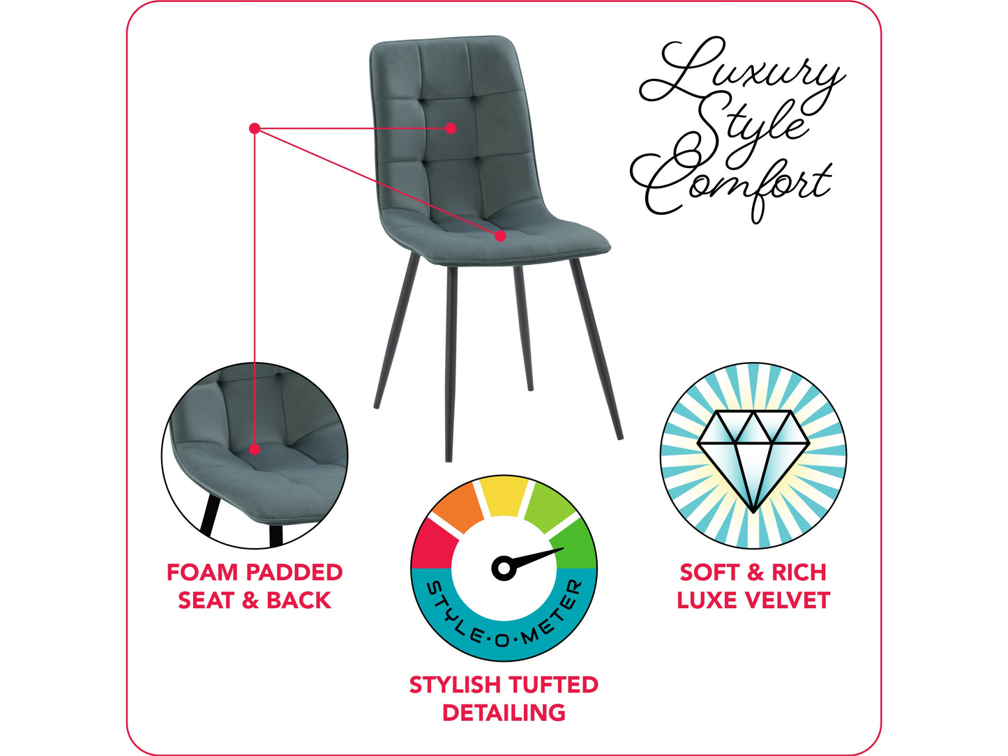 Teal grey velvet dining chairs, set of 2, with gold metal legs and tufted backrest for modern dining rooms.