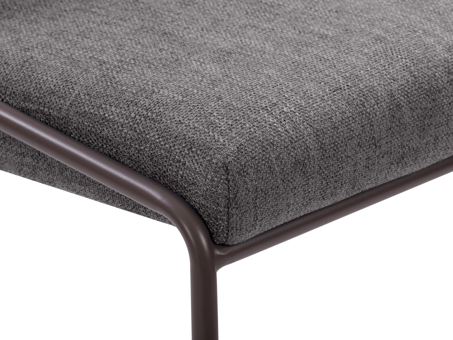 Dark grey modern bar stool with tufted seat, wooden legs, and minimalist design.