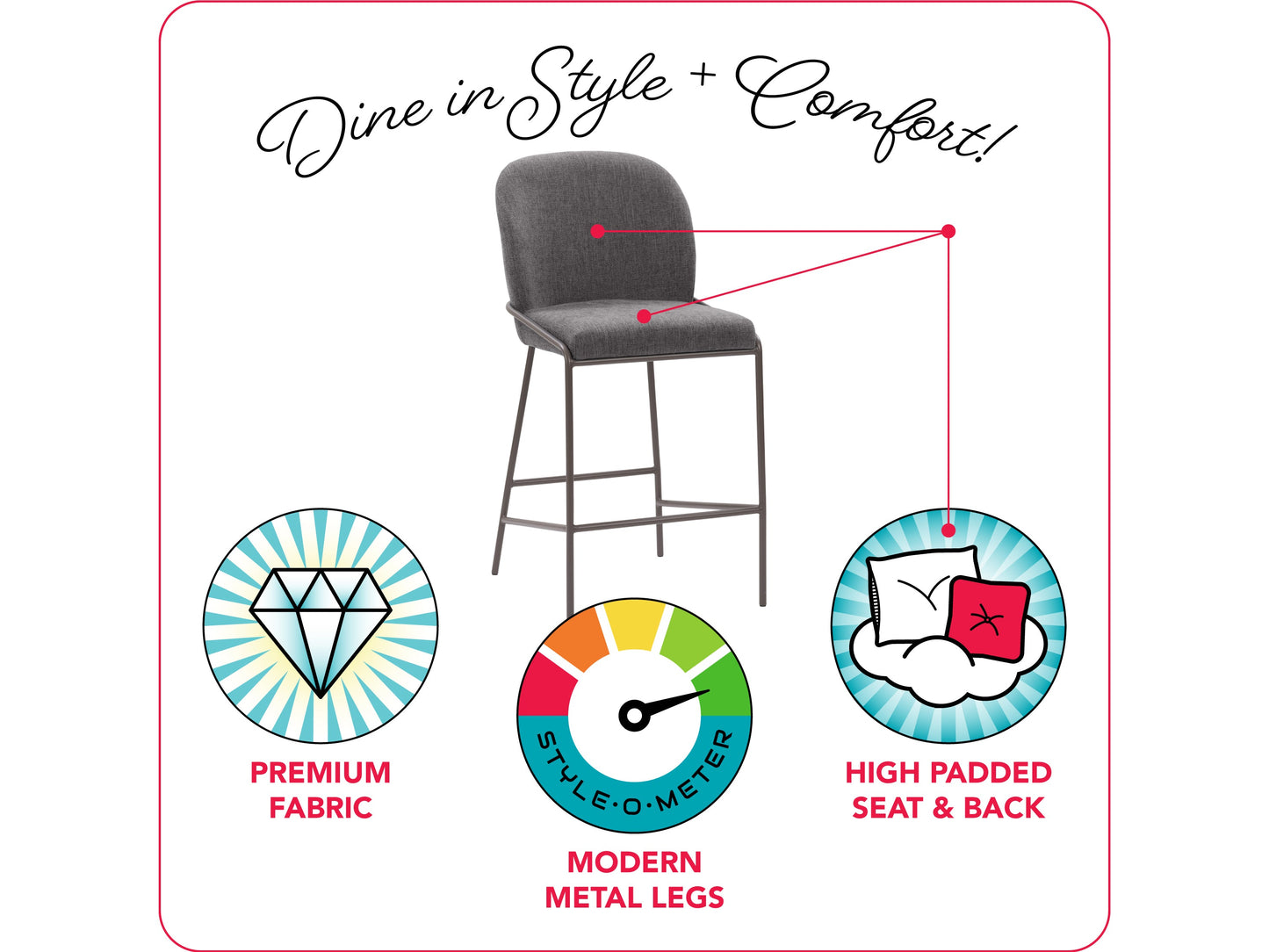 Dark grey modern bar stool with padded seat, wooden legs, and sleek design.