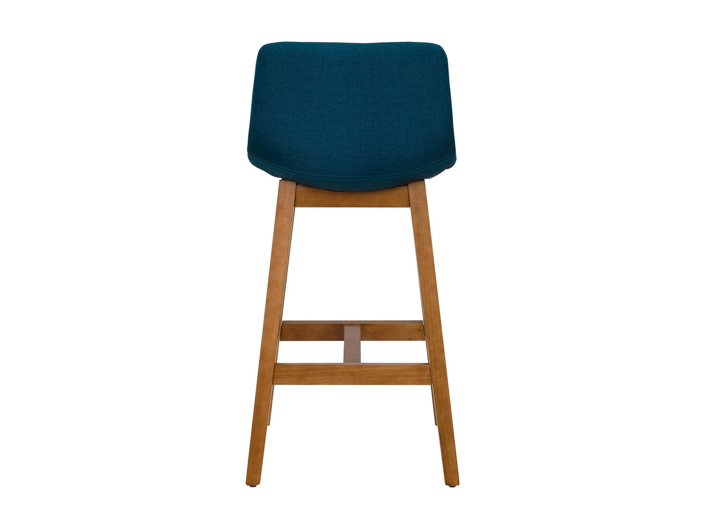 Blue wooden bar stools, set of 2, with cushioned seats and backrests, featuring a contemporary design and sturdy construction.