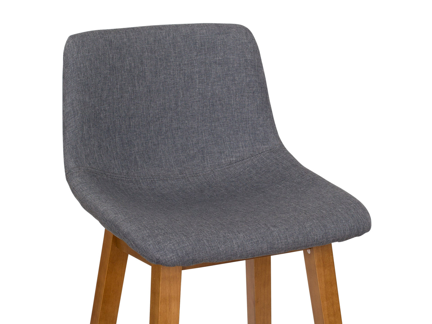 Grey wood bar stools set of 2 with cushioned seats, sleek design, and sturdy wooden legs.