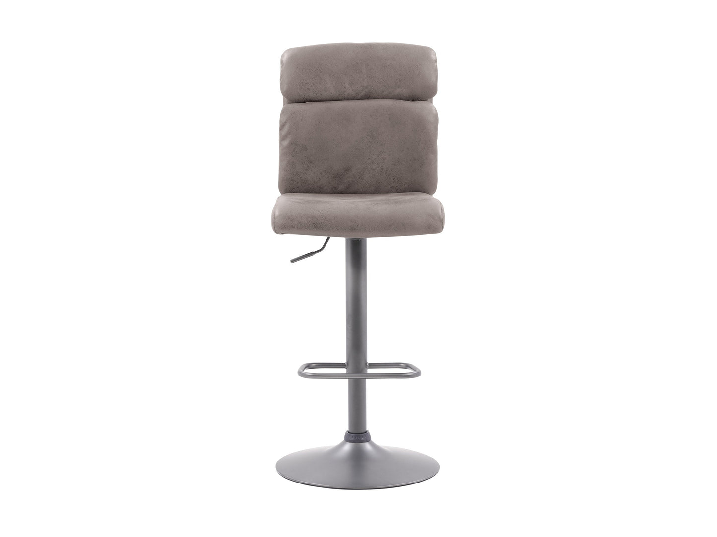 Grey swivel bar stools set of 2 with cushioned seats, metal frame, and footrests for modern kitchen or bar area.