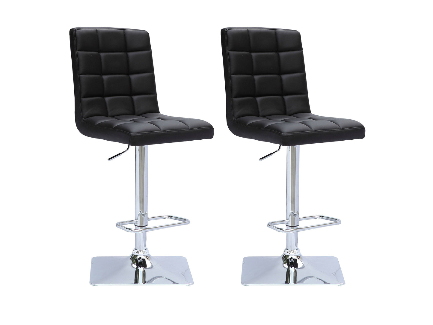 Black high back bar stools set of 2, sleek metal frame with cushioned seats, modern kitchen or bar seating.