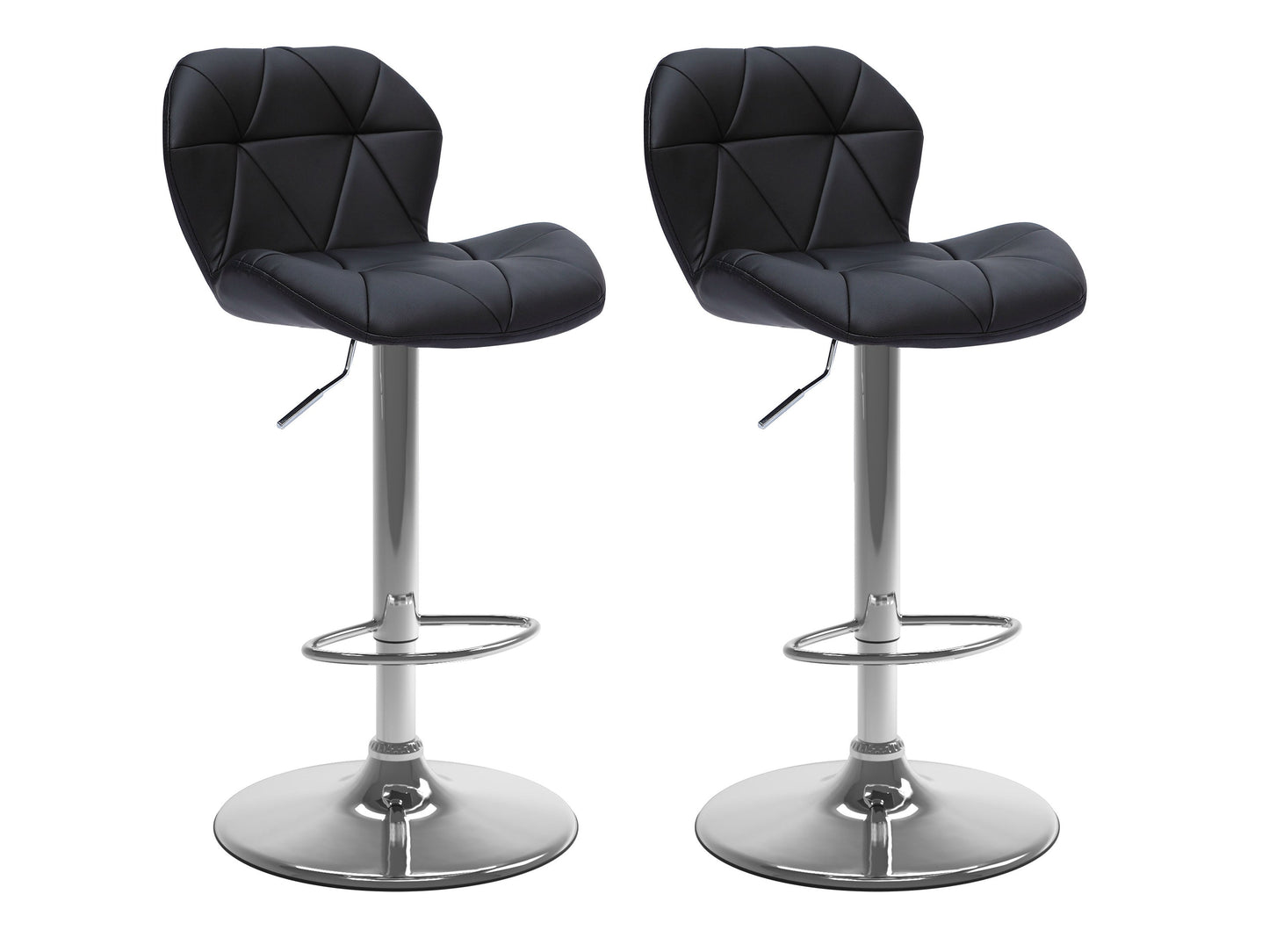 Black bar stools with backs, set of 2, featuring sleek metal legs and cushioned seats for modern kitchen or bar areas.