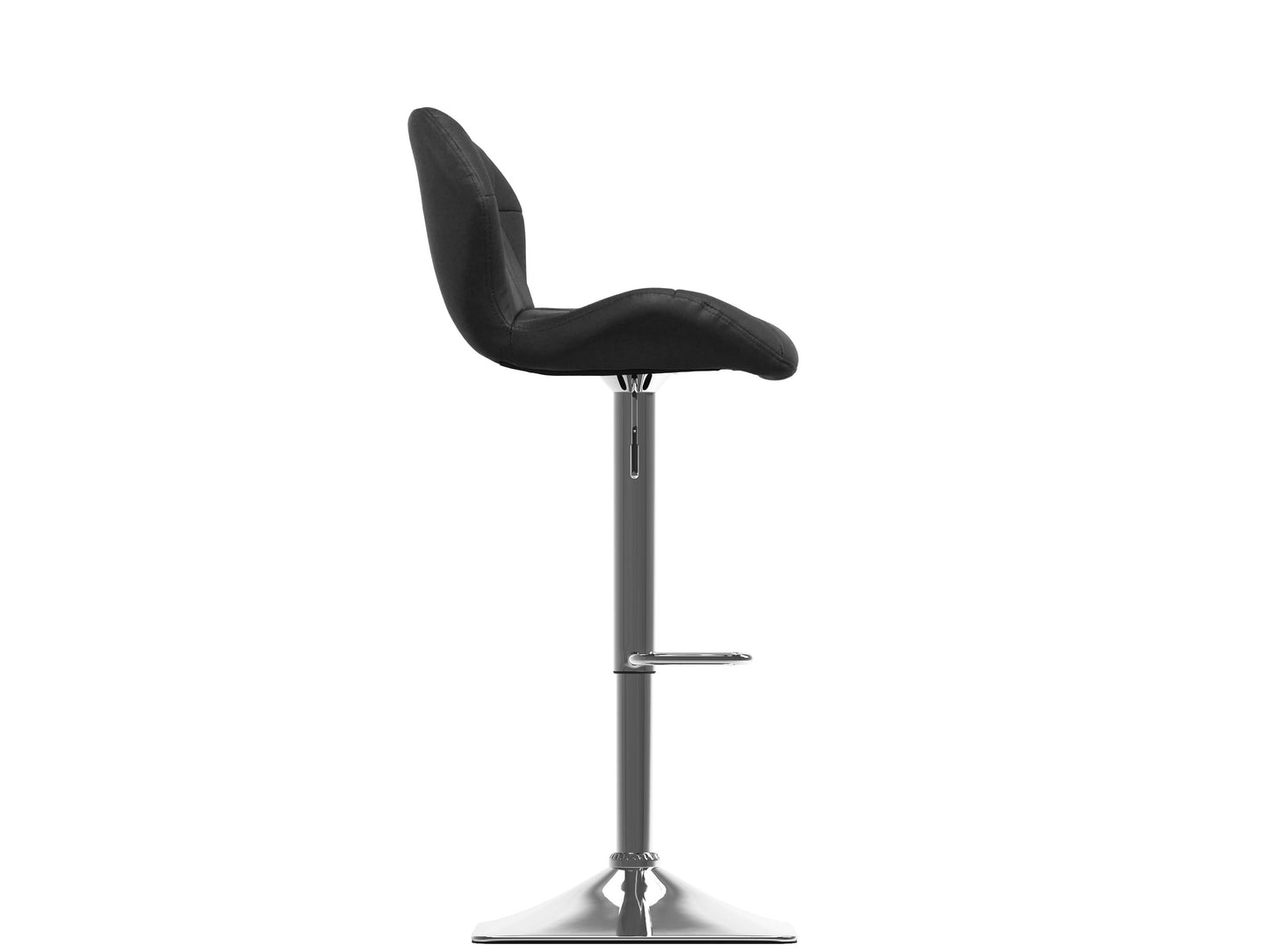 Black bar stools with backs, set of 2, sleek metal frame, cushioned seats, modern design.
