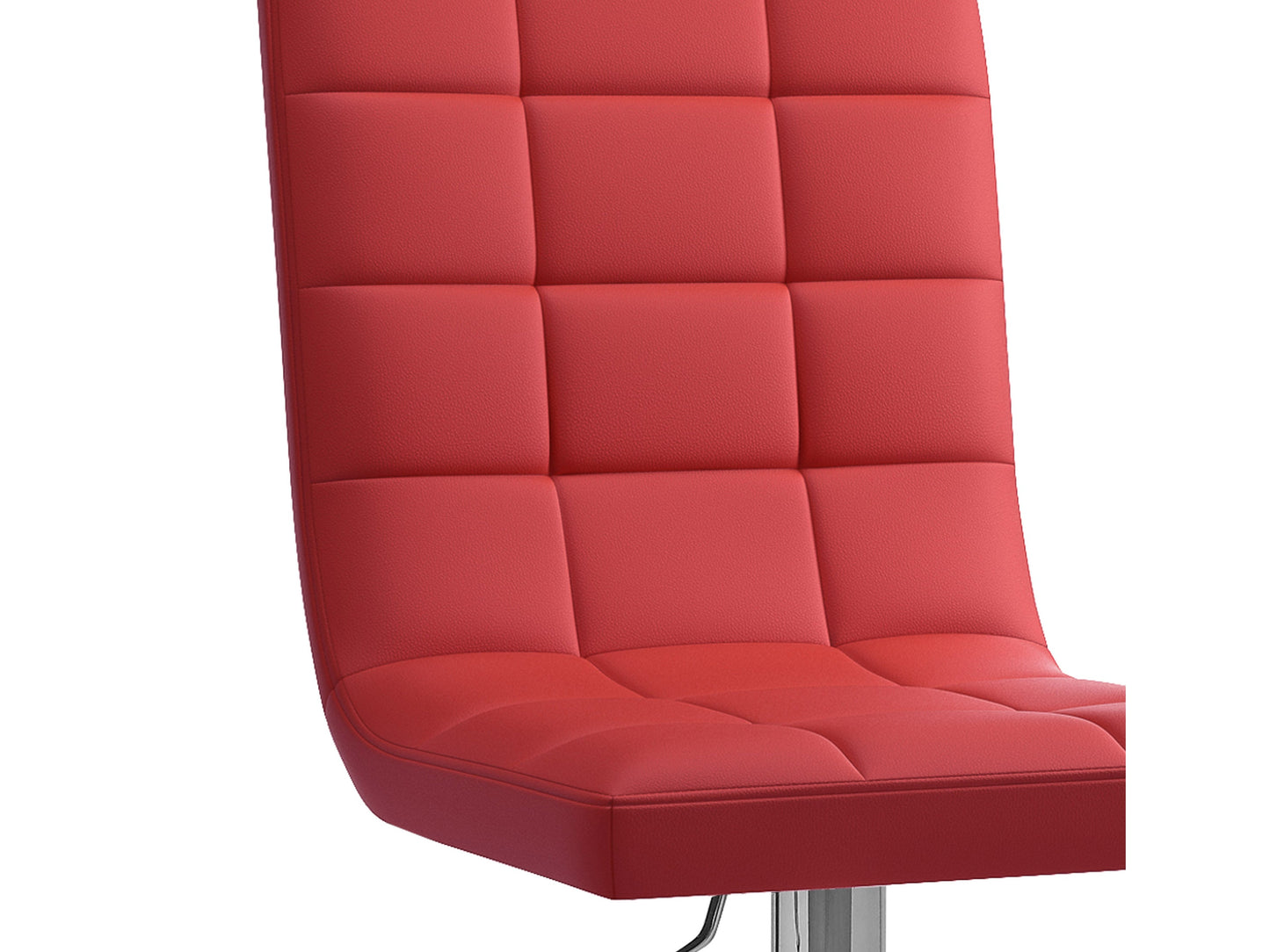 Red high back bar stools set of 2 with cushioned seats, sleek chrome legs, and modern design.