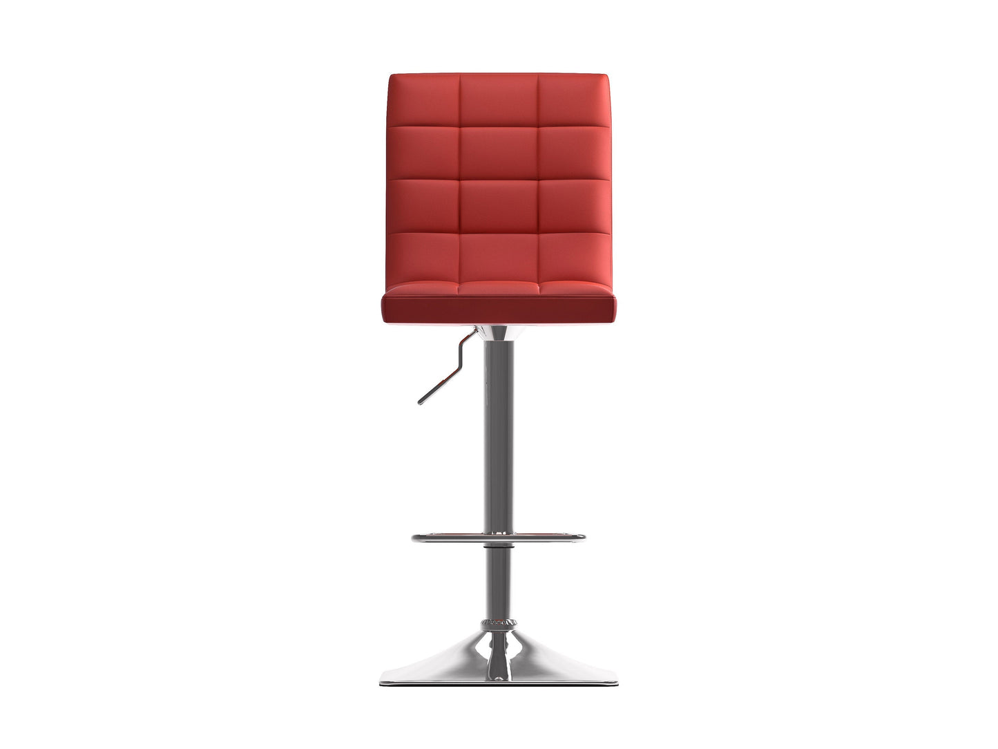 Red high back bar stools, set of 2, with cushioned seats and sleek black metal legs.