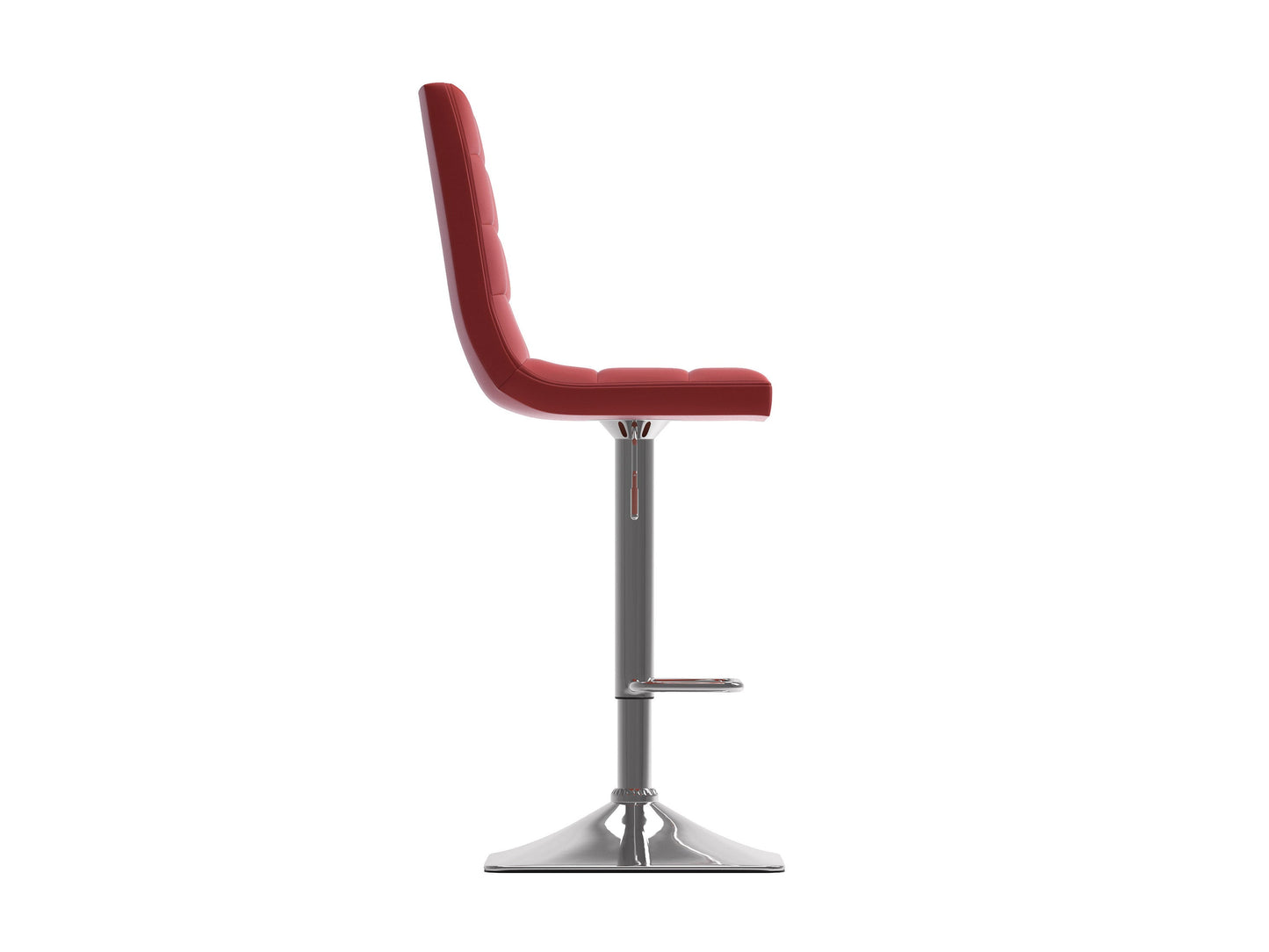 Red high back bar stools, set of 2, with cushioned seats and sleek metal legs, perfect for modern kitchens or bars.