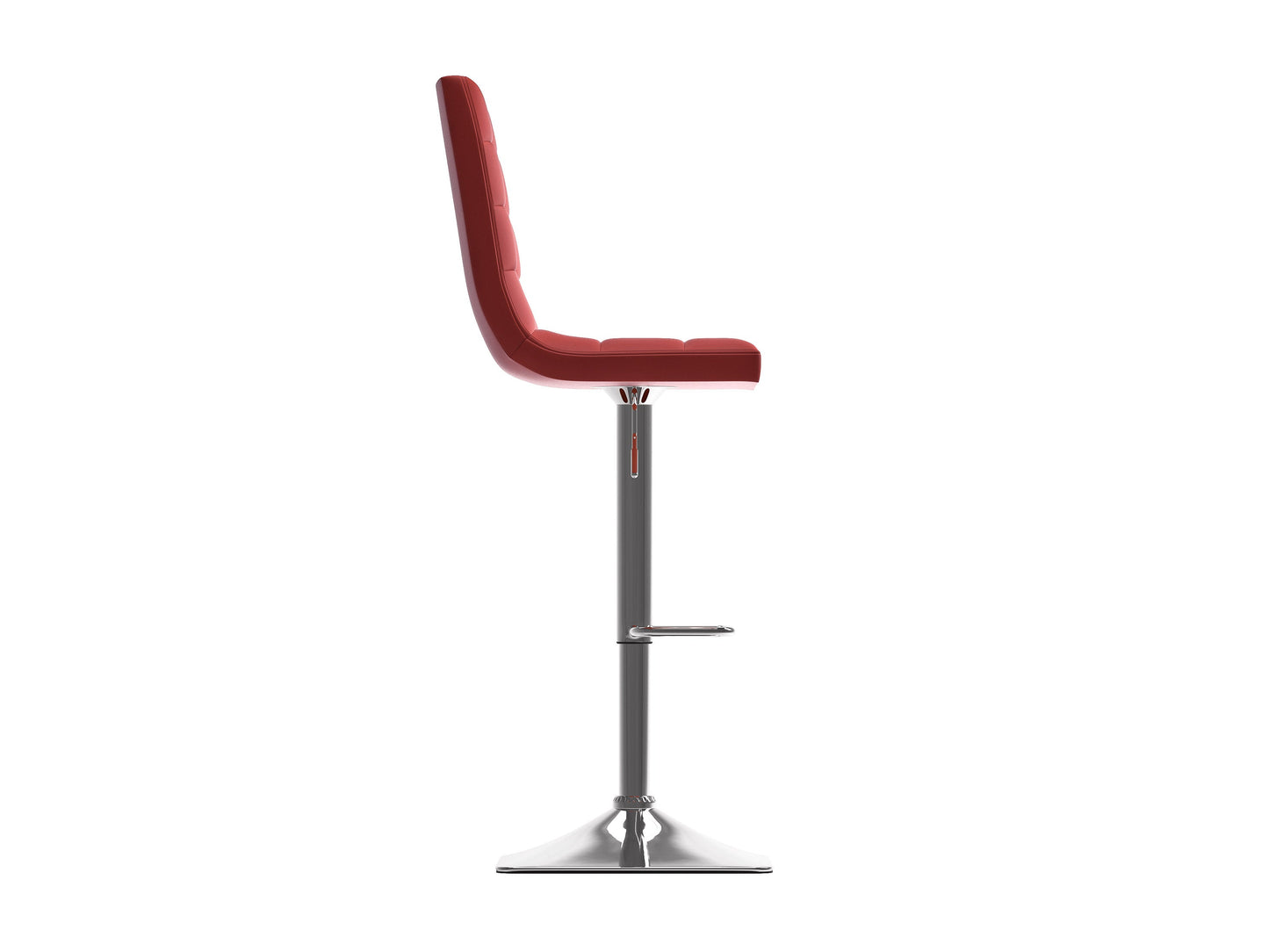 Red high back bar stools set of 2 with cushioned seats, sleek metal frames, and modern design.
