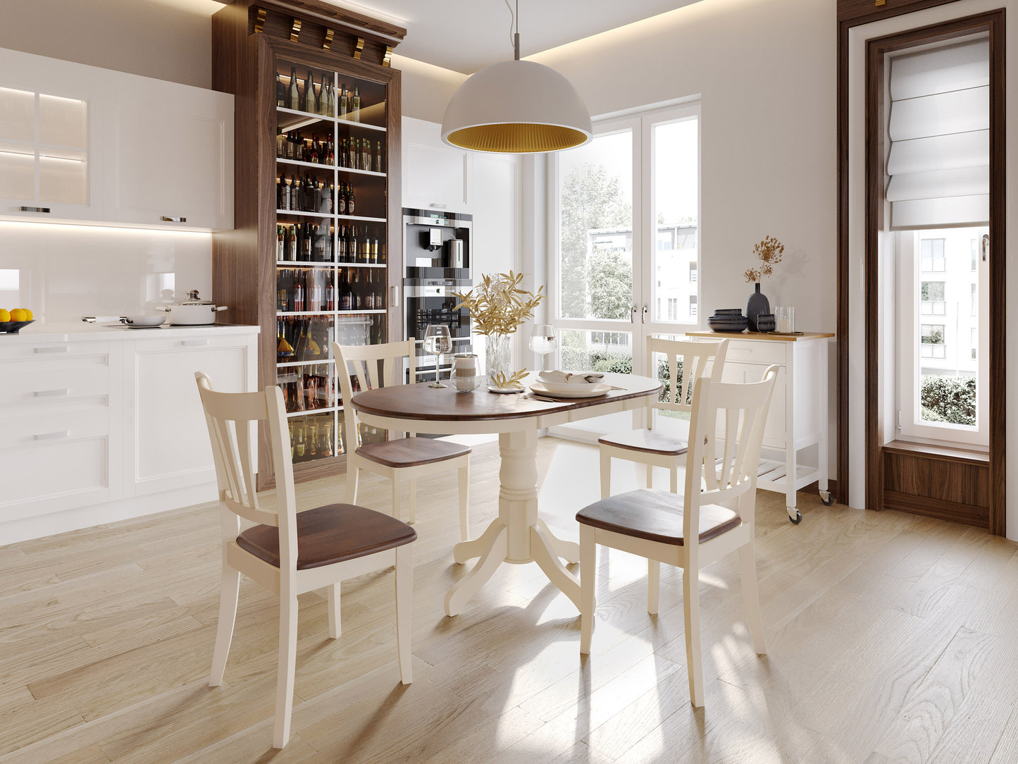 Dark Brown and Cream Extendable Oval Dining Set, 5pc