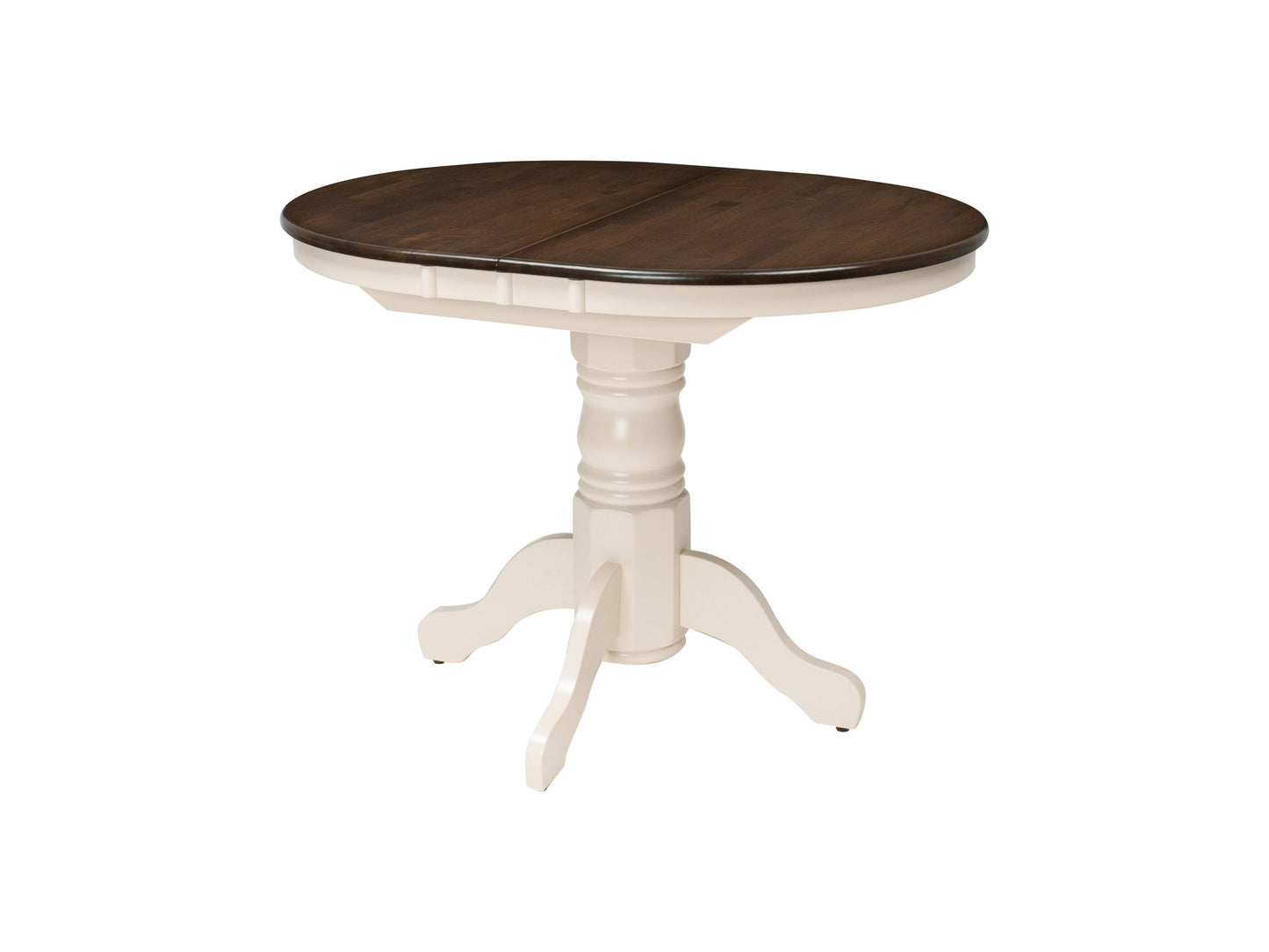 Extendable oval dining set, dark brown table, cream upholstered chairs, wooden legs, elegant dining furniture.