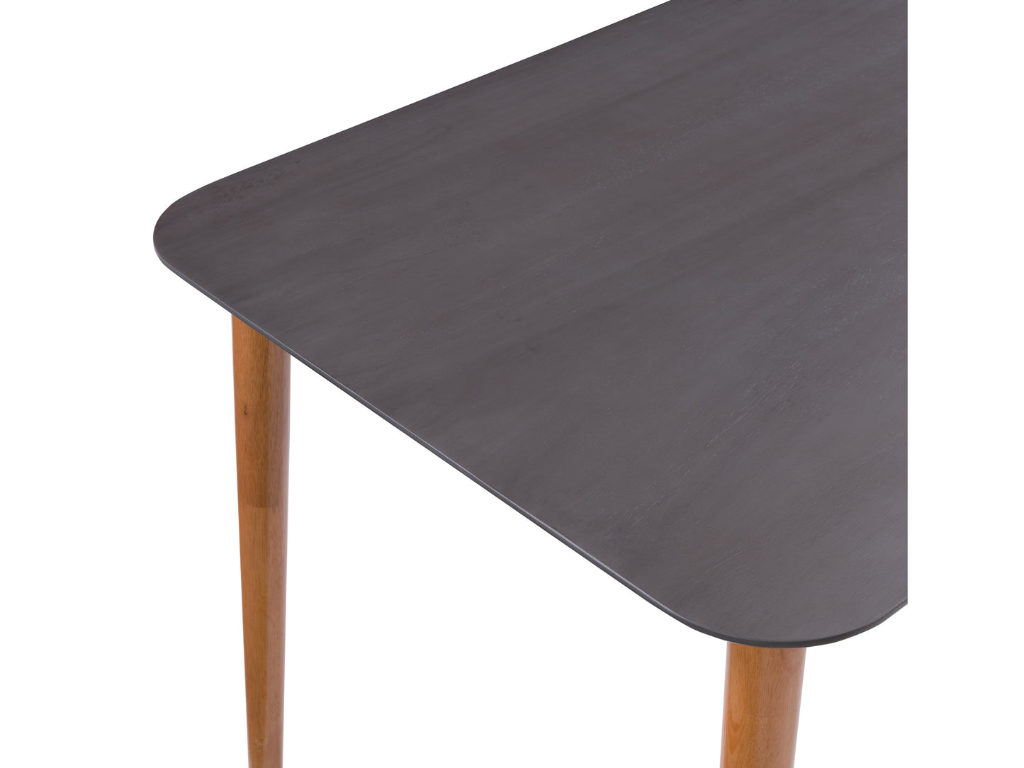 Grey dining table with sleek, modern design featuring a smooth rectangular surface and sturdy metal legs, ideal for contemporary dining rooms.