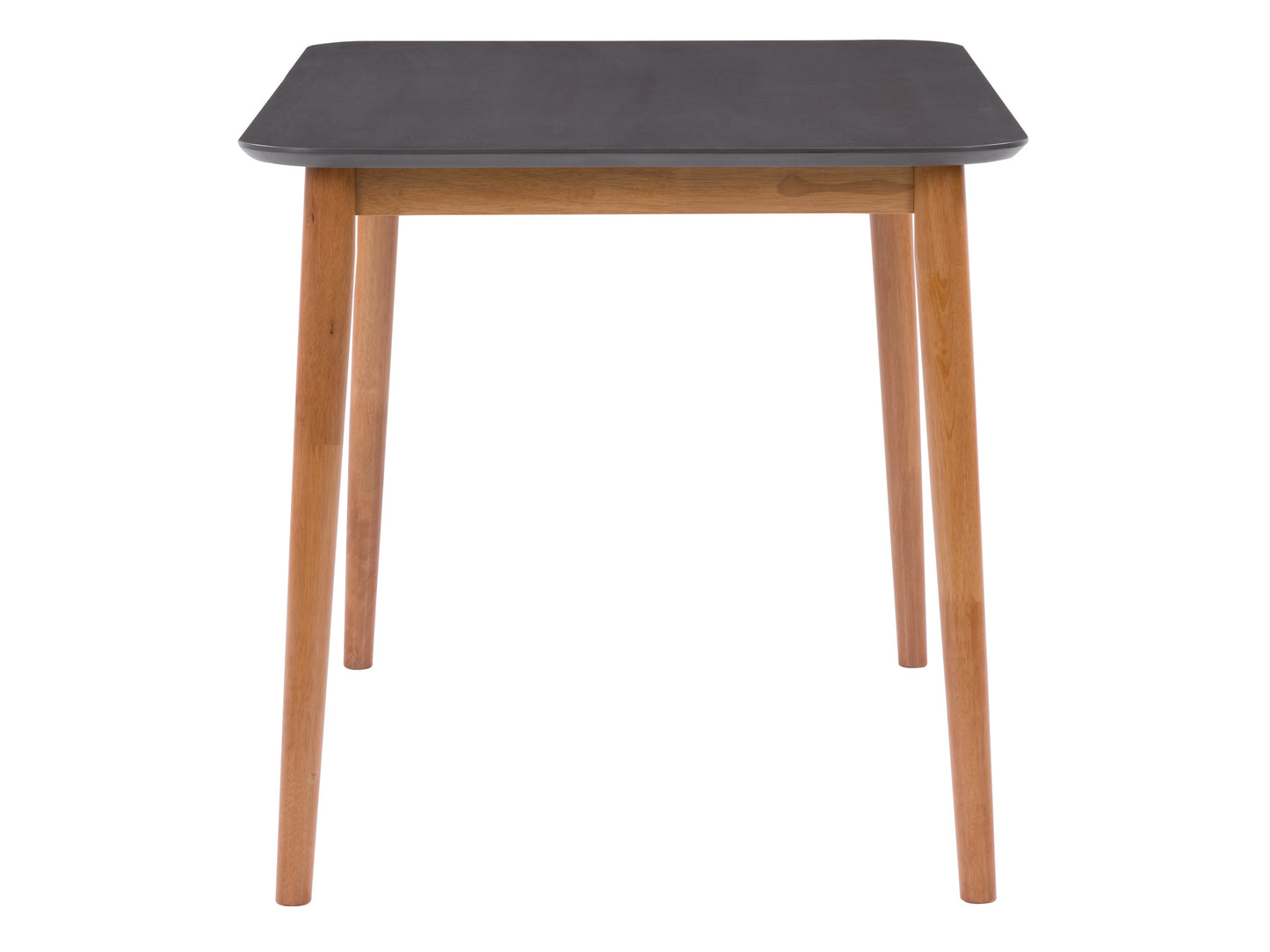 Modern grey dining table with sleek metal legs and a smooth wooden surface, perfect for contemporary dining rooms.