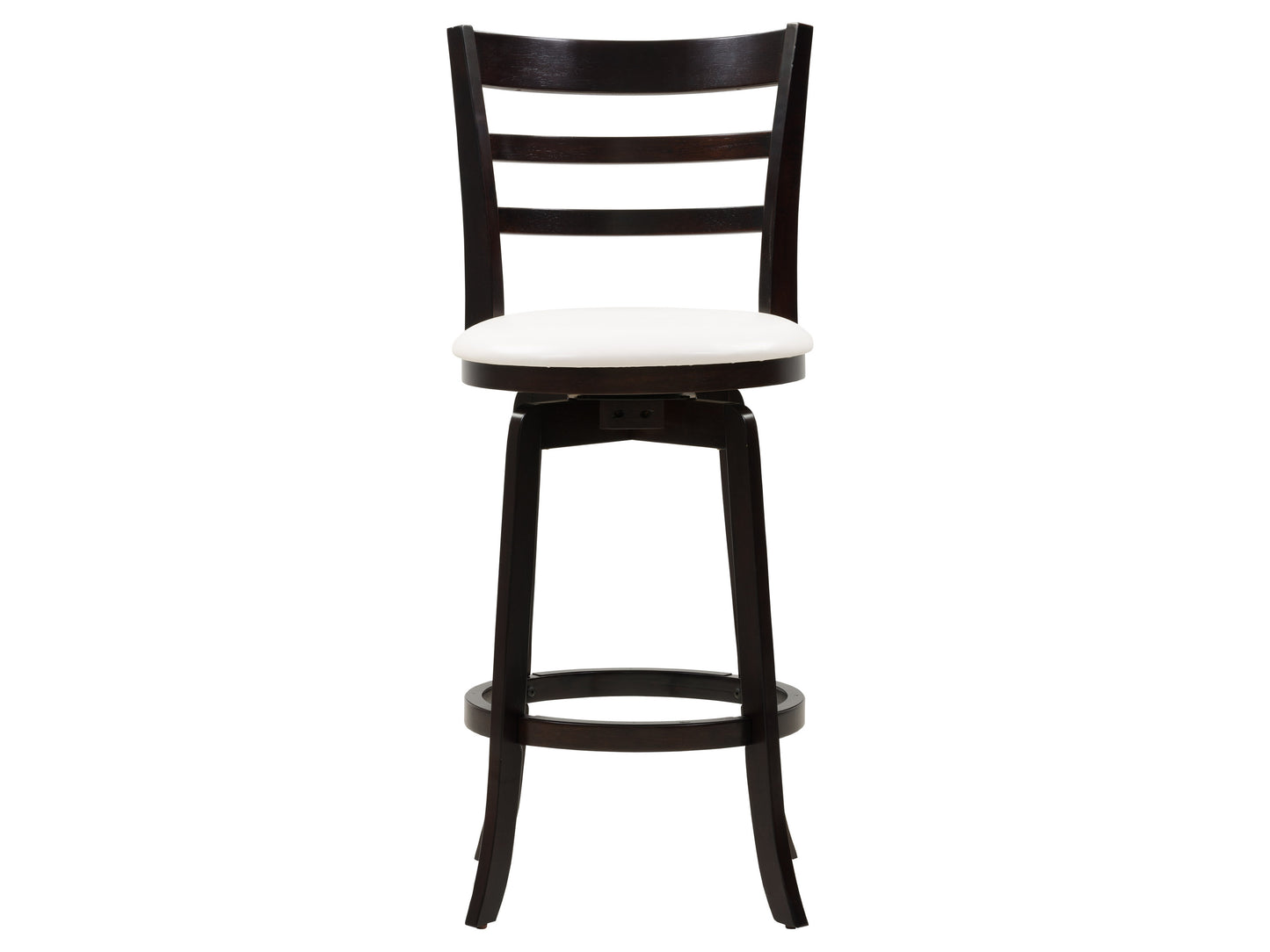 Dark wood bar stool with a cushioned seat, bar height, featuring a sleek design and sturdy legs, perfect for modern kitchen or bar areas.