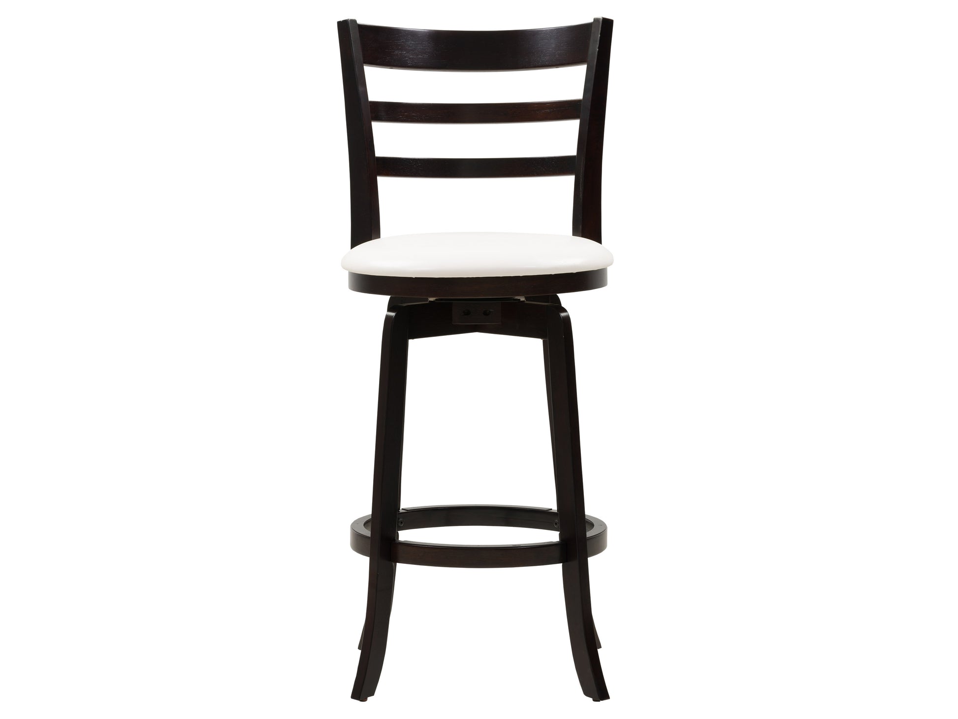 Dark wood bar stool with a cushioned seat, bar height, featuring a sleek design and sturdy legs, perfect for modern kitchen or bar areas.